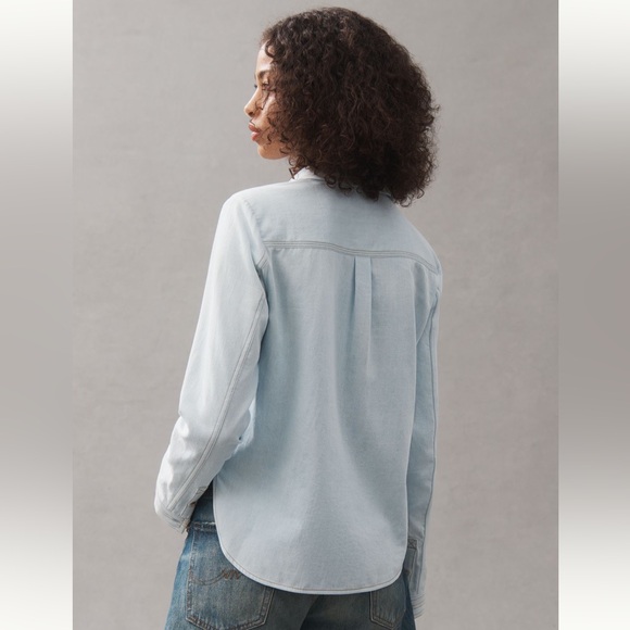 Anthropologie Pilcro Buttondown Patch Shirt | Light Denim | Small | NWT - Picture 2 of 7